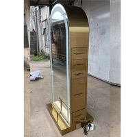 Miroir de Coiffure Double Face Rond Doré de Luxe Unique pour Salon de Coiffure, Miroir Cosmétique pour Coiffeuse