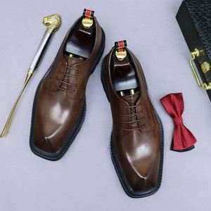 Chaussures habillées décontractées de luxe pour hommes 2025, en cuir brillant, à lacets, bout pointu, antidérapantes et respirantes - Product Image 4