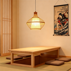 Lámpara colgante de bambú de alta calidad, pantalla de <span class=keywords><strong>ventilador</strong></span>, nuevo diseño, pantalla de ratán natural para cocina, comedor para el hogar - Product Image 5