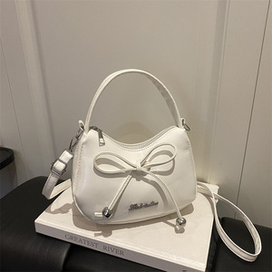 <b>Sweet</b> style mini half-circle <b>bag</b> with a small bow and metal snap on the shoulder, suitable for daily commuting and versatile - Product Image 2