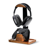 Support pour casque avec support pour manette de jeu, support pour casque en bois de noyer avec base de rangement, accessoires pour équipement de jeu pour bureau