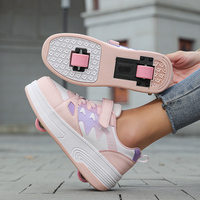 Patins à roulettes à deux roues de style baskets en cuir PU pour enfants garçons et filles - Semelle extérieure en TPR