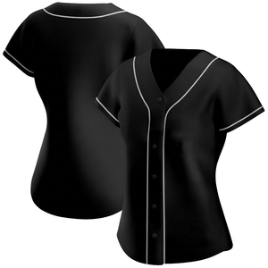 Anti-Bacterial OMMiZ Top Quality OEM 1.1 Custom Print Knitted <b>WoMen</b> Custom Black Black-Gray Authentic Button Up Baseball Jersey - Product Image 1
