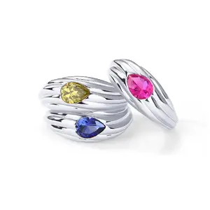 天然红宝石大石头设计愈合水晶带精致宝石不锈钢声明戒指
