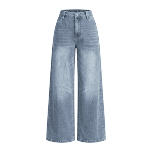 Vaqueros de mezclilla de cintura media y pierna ancha, de algodón, lavados a la piedra, de corte holgado, vintage, rasgados, estilo casual para mujer, estilo otoñal, de Bangladesh - Product Image 6