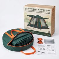 Tente de camping hexagonale pop-up personnalisée OEM en gros avec auvent double latéral, fenêtre double en maille, imperméable, fournisseur d'usine