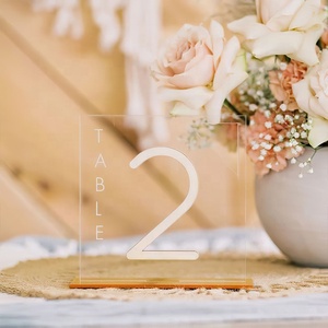 Dekorasi Acara Pernikahan Plat Nomor Ukiran Nomor Meja Pernikahan Cermin Emas Nomor Meja Akrilik Bening - Product Image 3