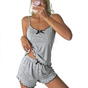Service OEM Vente en Gros Ensemble Lounge 2 Pièces Femme Été Printemps Tricoté Imprimé Cœur Caraco et Short - Product Image 1