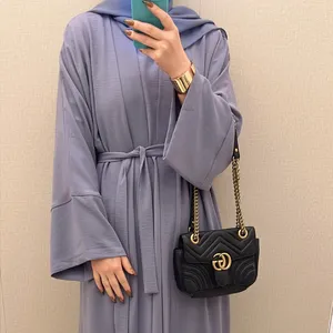 أعلى مبيعًا ملابس نسائية مسلمة 2-طقم عباية سادة بوليستر فستان طويل كيمونو سترة من الملابس الإسلامية
