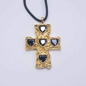 Women's European and American Style Trendy Necklace 18K Copper Hammered Cross with Zircon Pendant Bamboo <b>Chain</b> Colorfast Jewelry - Product Image 3