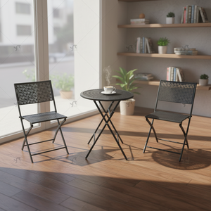 पैटियो बालकनी 3-टुकड़ा पेटियो बिस्ट्रो सेट तह टेबल और चेयर गार्डन, कैंपिंग और ट्रेवल मेटल मेष पाउडर लेपित आयरन नेट - Product Image 1