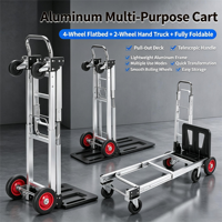 Carretilla Plegable de Aluminio con 2/4 Ruedas 2020A, Capacidad de Carga de 150 kg, Ruedas de Goma, Mango Telescópico, Plegado en 1 Segundo, Carretilla Portátil