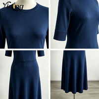 Robes midi bleu marine à manches mi-longues pour femmes grandes tailles, élégantes, pour le bureau, vêtements pour femmes, fabrication OEM ODM, usine directe, robe bleue
