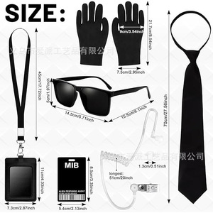 Conjunto de Disfraz de Agente Negro con Gafas, Corbata, Porta Tarjetas de Identificación y Auricular para Cosplay y Fiestas - Product Image 1