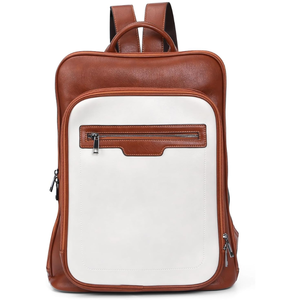 Minimalist Genuine Leather <b>Backpack</b> White Brown Color Zipper Closure <b>Multi</b> Functional All Seasons Men's <b>Backpack</b> - Product Image 1
