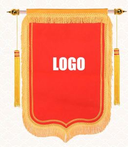 Fanions triangulaires à franges dorées en tissu de qualité supérieure, mât de drapeau en fibre de carbone, logo personnalisé, réalisations d'entreprise, marque - Product Image 6