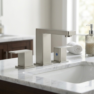 Grifo mezclador contemporáneo negro mate de acero inoxidable SUS304 de 3 orificios con doble manija para lavabo, montaje en cubierta, con válvula de cerámica. - Product Image 3