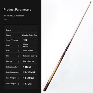 Taco de billar exclusivo de madera de arce de alta calidad <span class=keywords><strong>Charlie</strong></span>'s, cabeza grande, uso profesional para torneos, billar chino de nueve bolas, venta al por mayor privada - Product Image 2