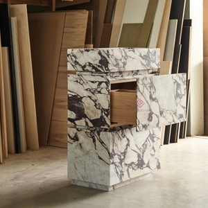 Multifunctional Calacatta Viola Marble Vanity Unit with Oak Cabinet and Hidden Storage for Practical Luxury <strong>Bathrooms</strong> - Product Image 1