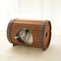 Chenil pour animaux de compagnie en forme de tonneau de vin rond enveloppement complet maison de chat intérieur feutre chat grotte maison chenil