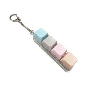 Llavero con colgante de teclado de 4 teclas, juguete pequeño de plástico tipo macaron con botón de descompresión para aliviar el estrés con el dedo - Product Image 5