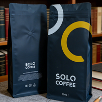 Sachet d'emballage de café personnalisé imprimé, 12 oz, 500 g, 1 kg, en Mylar, avec fermeture éclair, fond plat et valve, pour grains de café