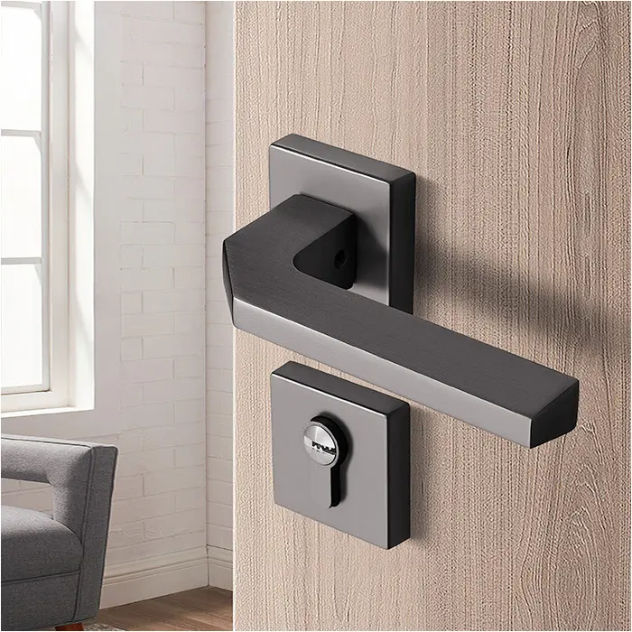 उच्च गुणवत्ता वाले जस्ता मिश्र धातु काले हैंडल दरवाजा लॉक सेट सिलेंडर लकड़ी का दरवाजा लॉक