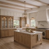 Meuble de cuisine modulaire de luxe moderne en chêne massif blanc, style Shaker fin, avec charnières en acier inoxydable et évier en marbre, prêt à assembler (RTA)