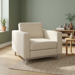 Canapé moderne une place avec accoudoirs carrés, dossier rigide, revêtement en tissu, rembourrage en mousse, pieds en métal, pour salon - Product Image 3