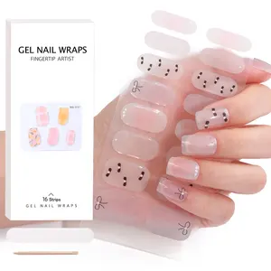 Semi Cured UV Gel Nail Stickers 16 Real Gel Nail Polish Adhesive Full Wraps Strips