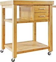 Chariot de cuisine antique en bois massif et bambou naturel, écologique, avec 2 tiroirs de rangement, mobile, pour salle à manger