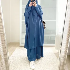 LangChi Gamis Muslim Wanita, Set Dua Potong, Dua Potong, Baju Muslim Berkerudung Lebaran