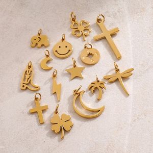 Acero inoxidable americano moda chica sol Luna y estrellas DIY colgante collar horno vacío chapado 18K colgantes - Product Image 1