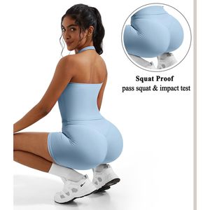 2 Piece Workout Set Halter Sports Bra Biker Shorts Seamless Backless Yoga Outfit for Women - Product Image 5