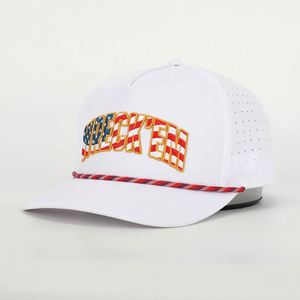 Vente en gros de logo brodé de haute qualité personnalisé 5 panneaux en polyester sport découpé au laser perforé Gorras Casquette de baseball papa corde Casquette de golf - Product Image 1