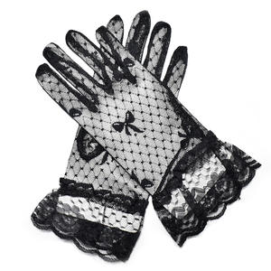 Gants en <span class=keywords><strong>dentelle</strong></span> pour femmes, avec nœud pour mariage, courts, noirs, blancs, vintage, à volants, élégants, pour les doigts de mariée. - Product Image 2