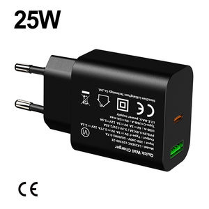 Sạc nhanh 2 cổng 25W PD, USB-A và USB Type-C, hỗ trợ sạc nhanh cho điện thoại di động, đầu cắm EU, đạt chứng nhận CE, dành cho <span class=keywords><strong>iPhone</strong></span> 14, tích hợp chức năng OTP và OVP - Product Image 1