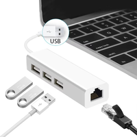 Adaptador USB 2,0 a Ethernet con 3 puertos USB 2,0 HUB RJ45 Tarjeta de red Lan RTL8152 Compatible con Mac IOS Android PC