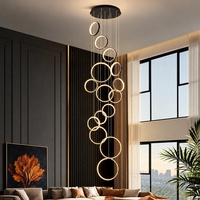Lustre d'escalier circulaire multi-têtes moderne et classique, en aluminium noir, style nordique simple, pour villa