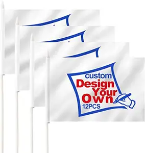 Bendera Tongkat Miniatur Kustom dengan Tiang Aluminium Kayu Plastik Runcing Bendera Mini Genggam Pesanan Khusus