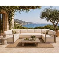 Canapé d'extérieur modulaire de luxe en teck massif, ensemble de canapés de jardin en forme de L moderne pour villa, complexe hôtelier, mobilier d'extérieur