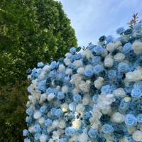 Nouvelle Murale de Fleurs Artificielles Faite à la Main, Mur de Roses en Soie Bleues Enroulable 8x8 pieds, Panneau de Fond pour Décoration Maison et Mariage