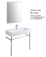 Wastafel Keramik Putih Mengkilap Terlaris untuk Kamar Mandi, Model Konsol Berdiri Sendiri dengan Cermin Termasuk