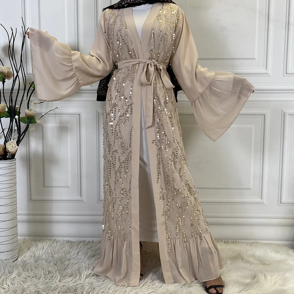 Hot Selling Dubai Abaya Kaftan Dresses Open Front Islamic Clothing for Women Available in M L XL XXL Sizes Polyester Material