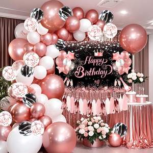 Conjunto de Balões de Feliz Aniversário em Ouro Rosé com Banner de Fundo para Fotos, Suprimentos para Festa de Aniversário em Ouro Rosé - Product Image 3