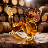 Bouteille de vin en verre en forme de dragon chinois de 1200ml en stock, bouteille d'alcool en verre vide de haute qualité