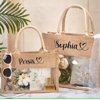 Recién llegado, diseño de logotipo personalizado, bolsa de yute de playa transparente impermeable para boda
