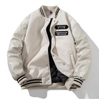 Blouson de pilote en cuir épissé pour homme avec emblèmes décoratifs, style classique et tendance, type Letterman ou Varsity