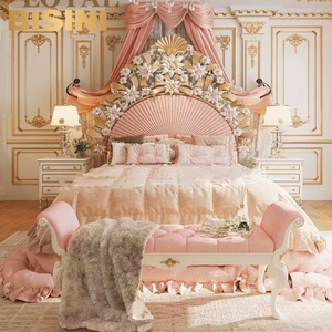 Belle villa italienne de style baroque <span class=keywords><strong>blanc</strong></span> et feuille d'or à côté de la table de nuit en bois sculpté princesse filles <span class=keywords><strong>chambre</strong></span> table de chevet - Product Image 6
