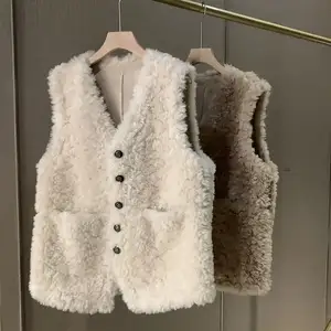 2022 Lamm wolle Pelz Leder Mode Mädchen Mäntel Warme Winter jacke Damen westen & Westen